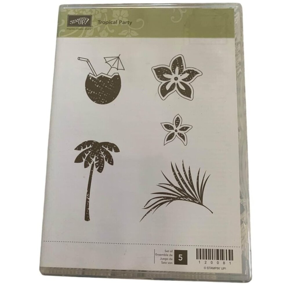Stampin Up Tropical Party Rubber Stamp Set Coconut Palm Hibiscus Pre-Owned